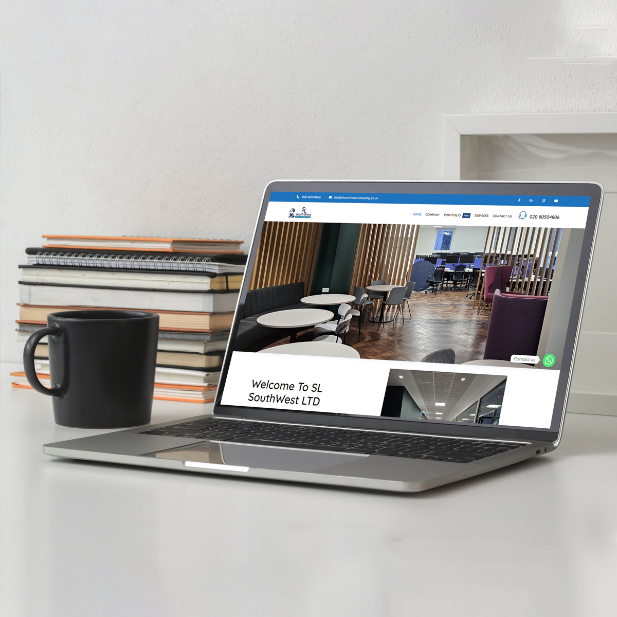 Projekt strony internetowej dla firmy z Krakowa wyświetlony na laptopie