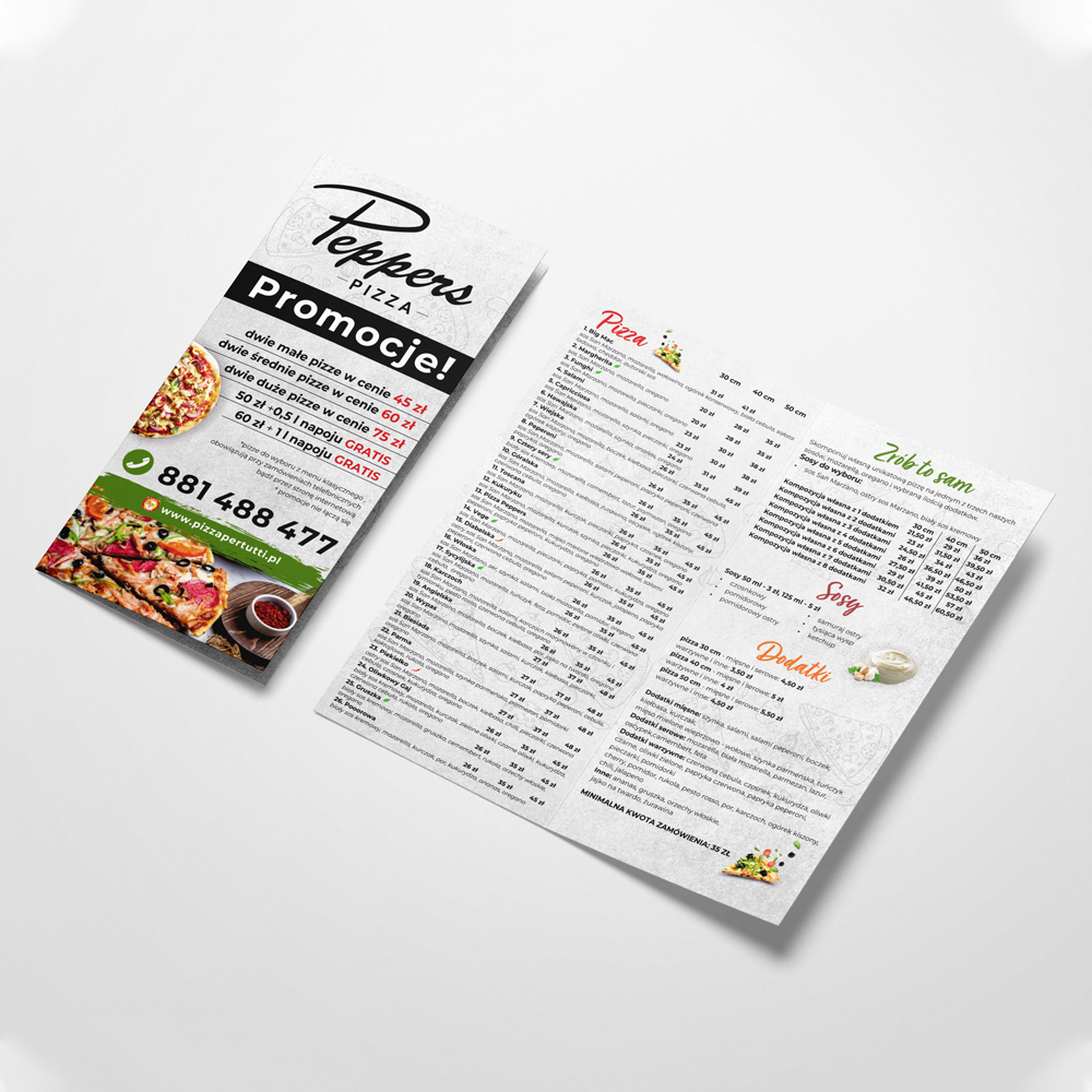 Projekt ulotki promocyjnej i menu dla pizzerii